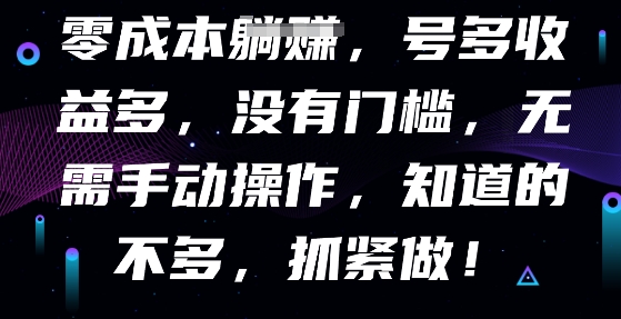 零成本全自动，号多收益多，没有门槛，无需手动-网创终点站
