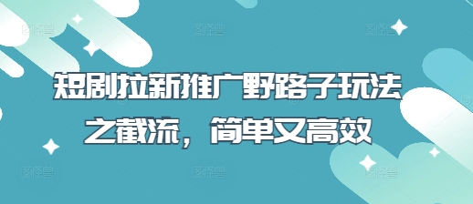 短剧拉新推广野路子玩法之截流，简单又高效-网创终点站